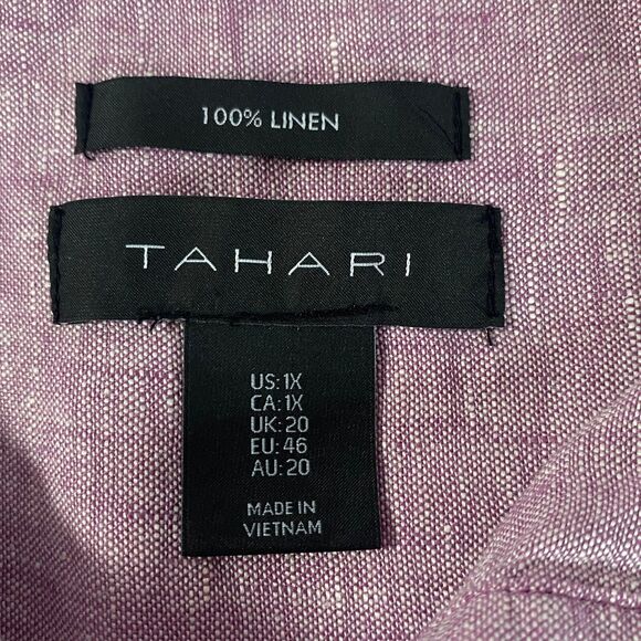 Tahari Linen Popover Shirt Dress Women Plus Size 1X Eggplant Sleeveless Collared - Picture 7 of 11